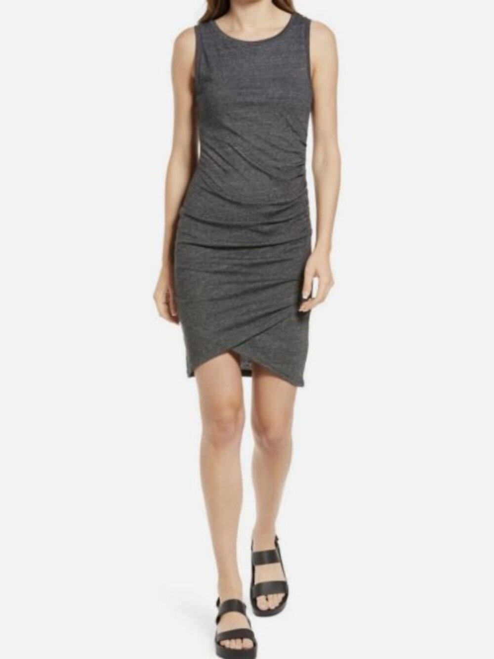 Treasure & Bond Knit Tank Dress Womens M Medium Gray Ruched Side Sleeveless CC09